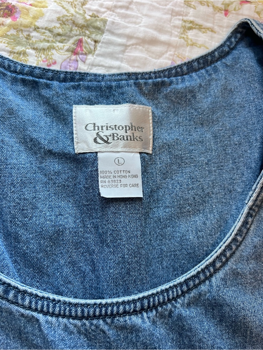 VTG Christopher & Banks Denim Jumper Dress Teacher School Days Apple Alphabet L - Picture 8 of 11